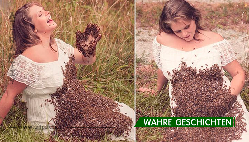 Schwangere Frau posiert mit Bienenschwarm auf Babybauch: 6 Tage vor der Geburt wird etwas Schockierendes offenbart