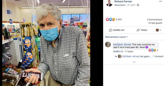 93-Jähriger trampt zum Supermarkt, um Schokolade für seine Frau zu kaufen