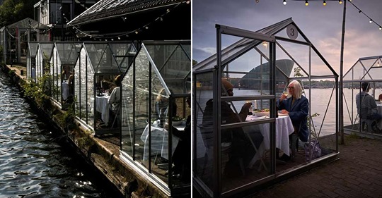 Restaurant hat brillante Lösung in der Coronakrise: Gäste sitzen in kleinen Gewächshäusern und essen