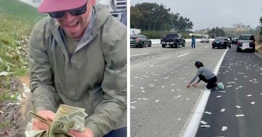 Ein Lastwagen verliert das Geld, das er geladen hatte, und die Straße ist voller Geldscheine: eine absurde Szene (+VIDEO)